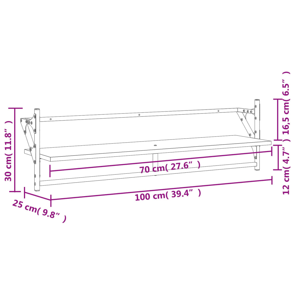 vidaXL Prateleiras parede c/ barras 2pcs 100x25x30 cm carvalho sonoma