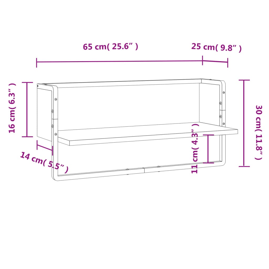 vidaXL Prateleira de parede com barra 65x25x30 cm carvalho sonoma