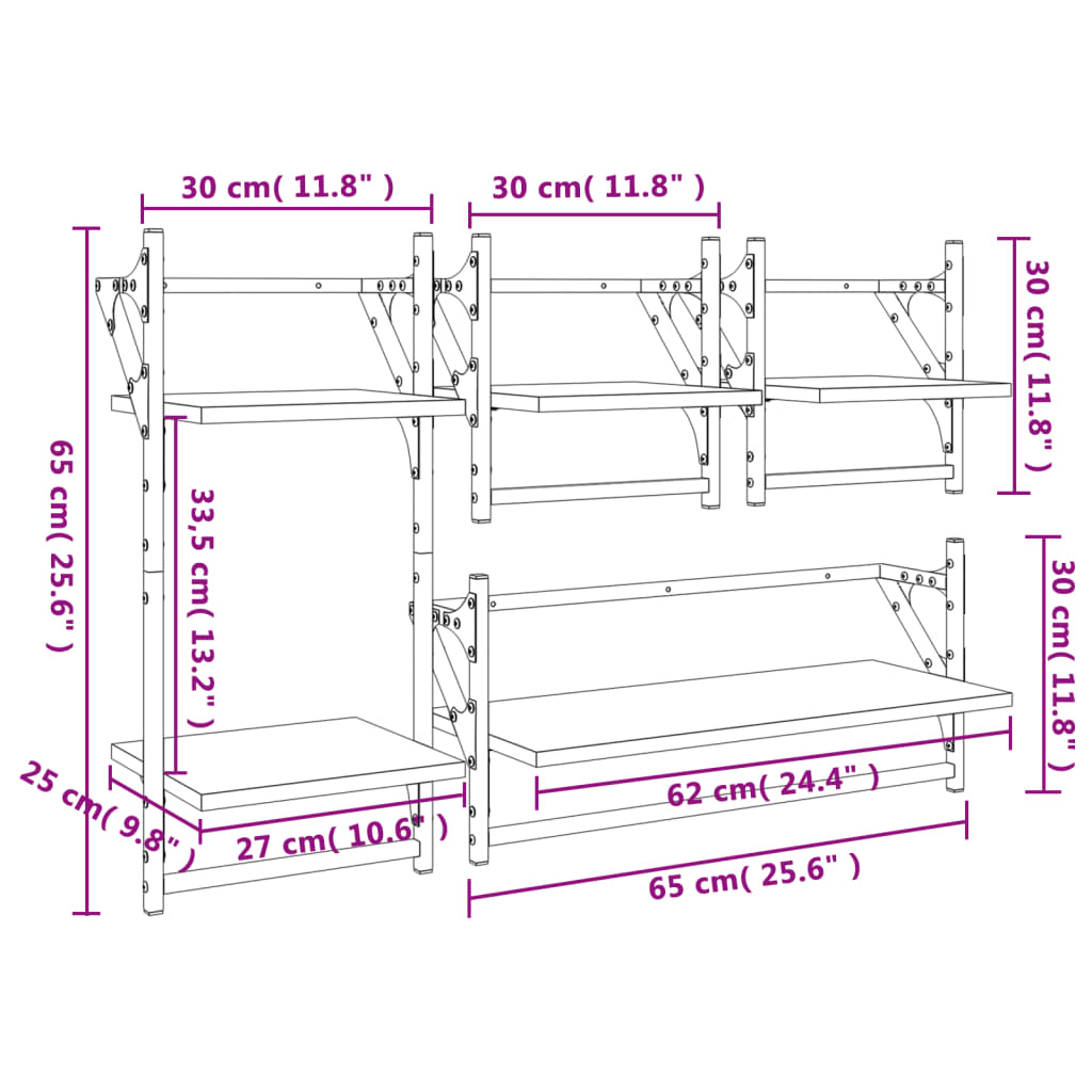 vidaXL 4 pcs prateleiras de parede derivados de madeira preto