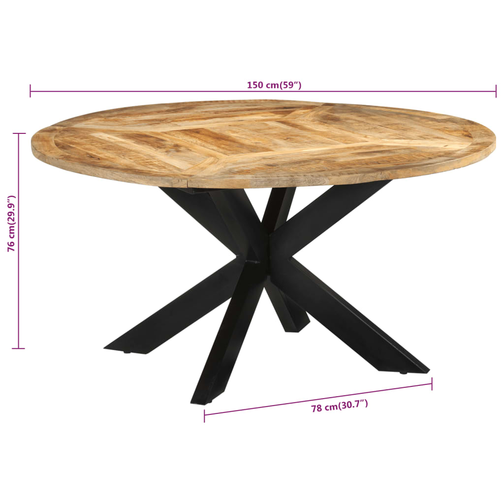 vidaXL Mesa de jantar Ø150x76 cm madeira de mangueira maciça áspera