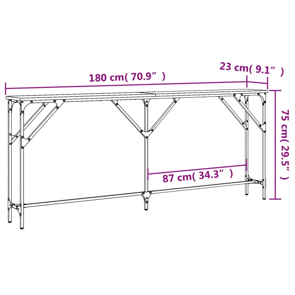 vidaXL Mesa consola 180x23x75 cm derivados de madeira carvalho fumado