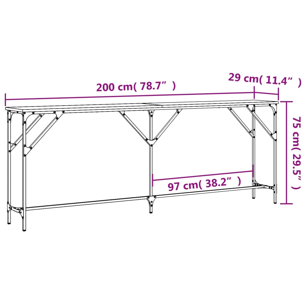 vidaXL Mesa consola 200x29x75 cm derivados madeira carvalho castanho