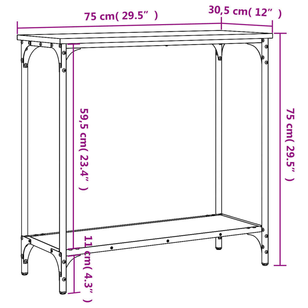 vidaXL Mesa consola 75x30,5x75 cm derivados de madeira carvalho sonoma