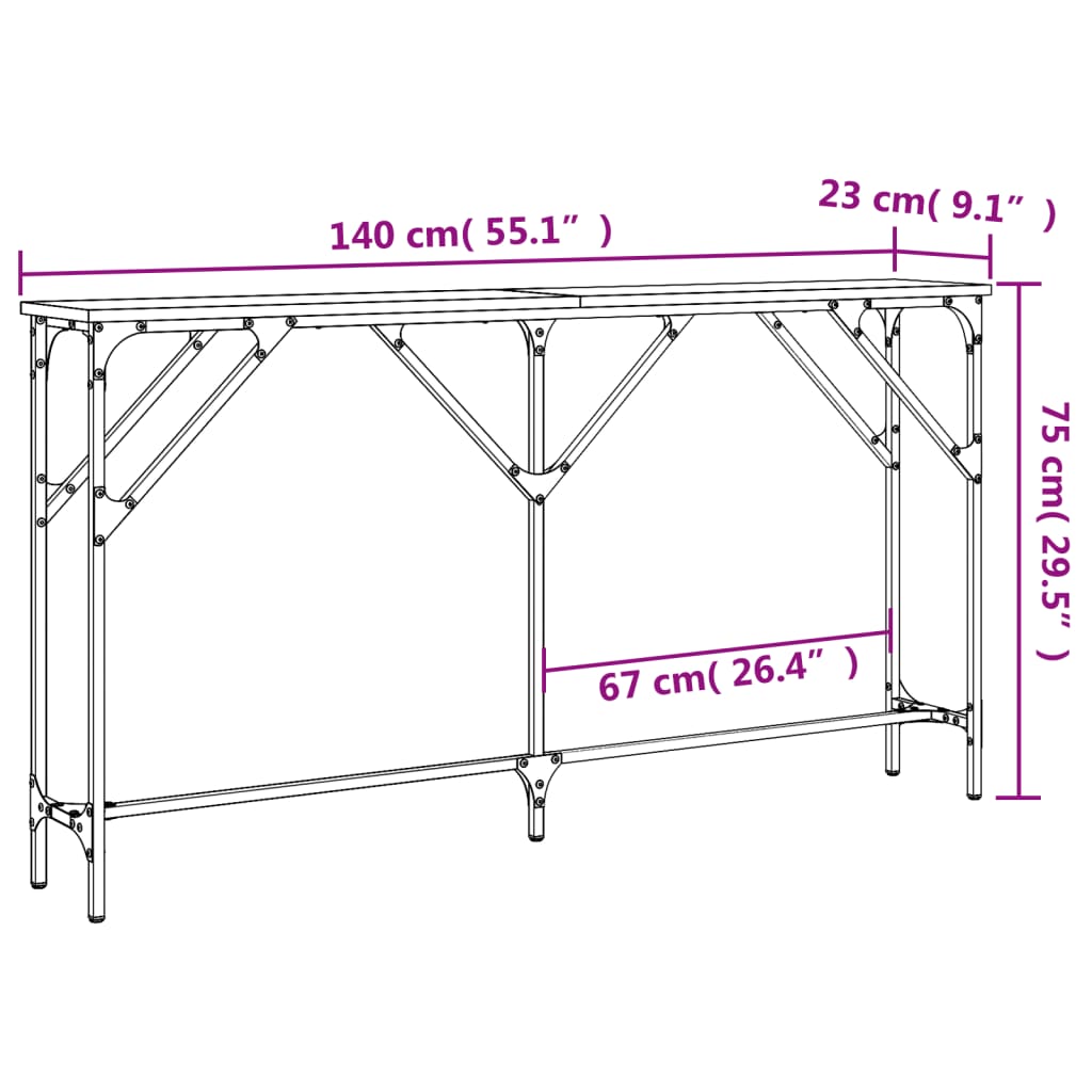 vidaXL Mesa consola 140x23x75 cm derivados madeira carvalho castanho