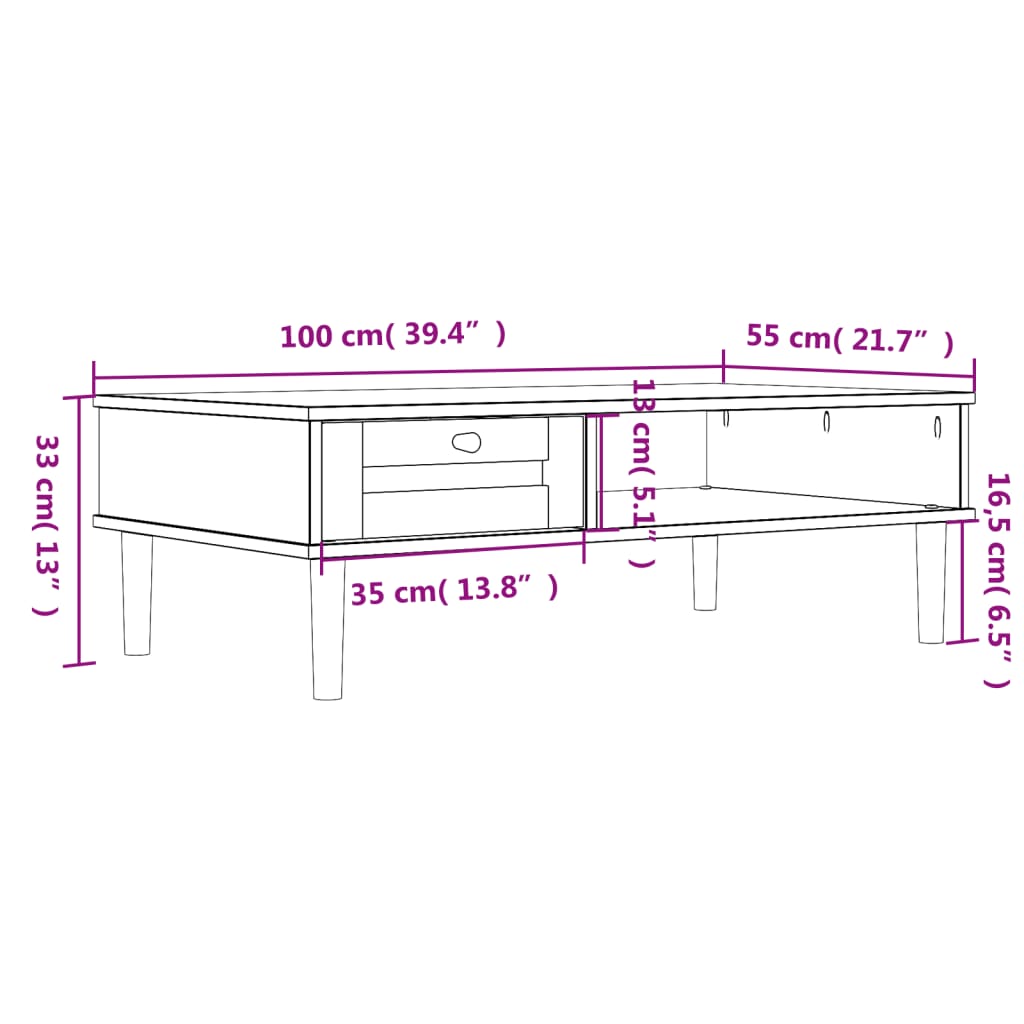 vidaXL Mesa de centro SENJA aspeto vime 100x55x33cm pinho maciço preto