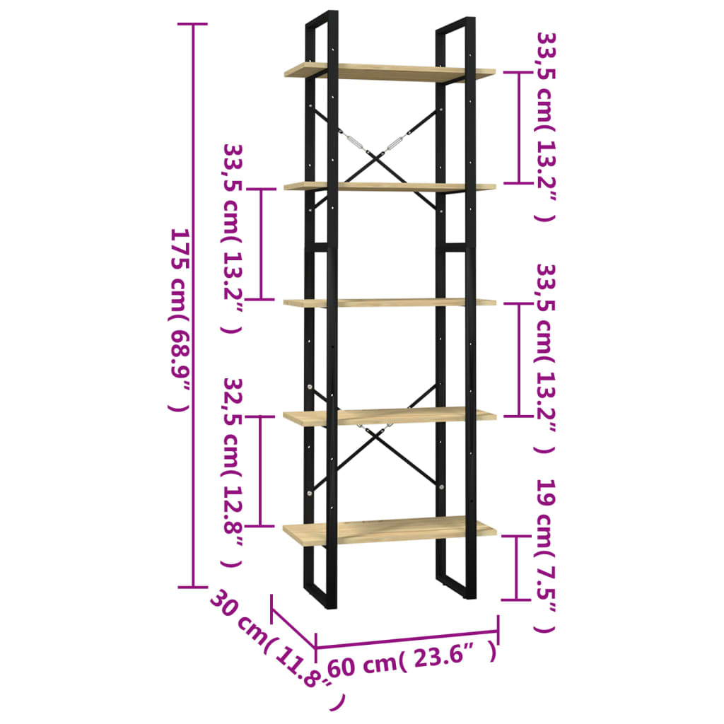 vidaXL Estante com 5 prateleiras 60x30x175 cm madeira de pinho