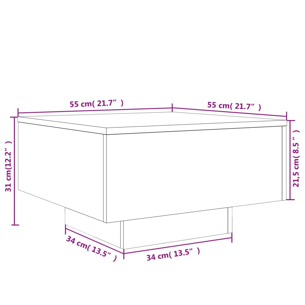 vidaXL Mesa de centro 55x55x31 cm derivados de madeira branco