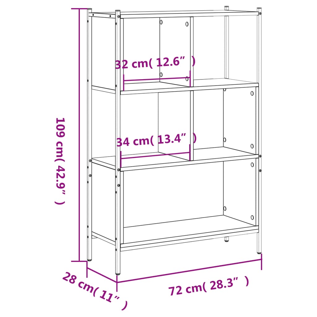 vidaXL Estante 72x28x109 cm derivados de madeira cinzento sonoma