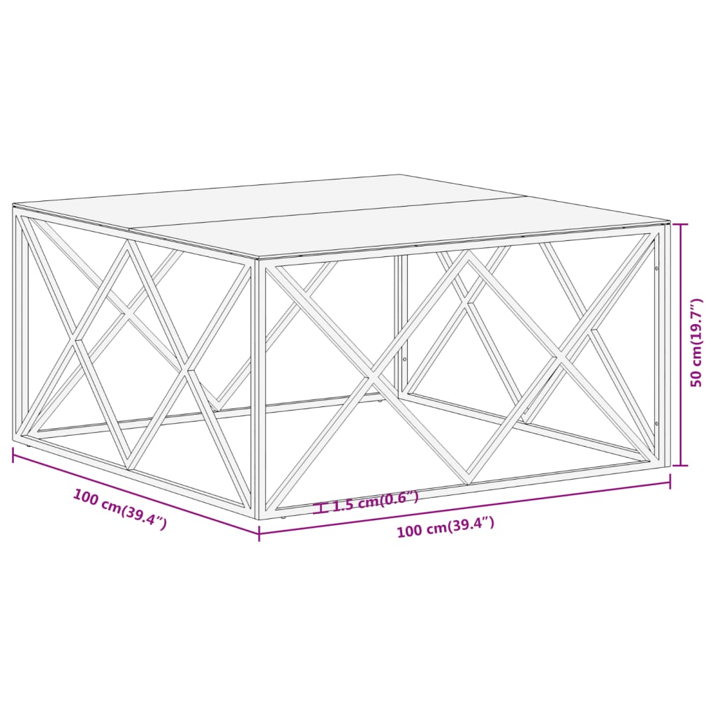 vidaXL Mesa de centro aço inoxidável e vidro temperado prateado