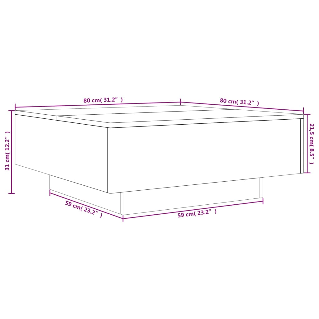 vidaXL Mesa de centro 80x80x31 cm contraplacado cinzento sonoma