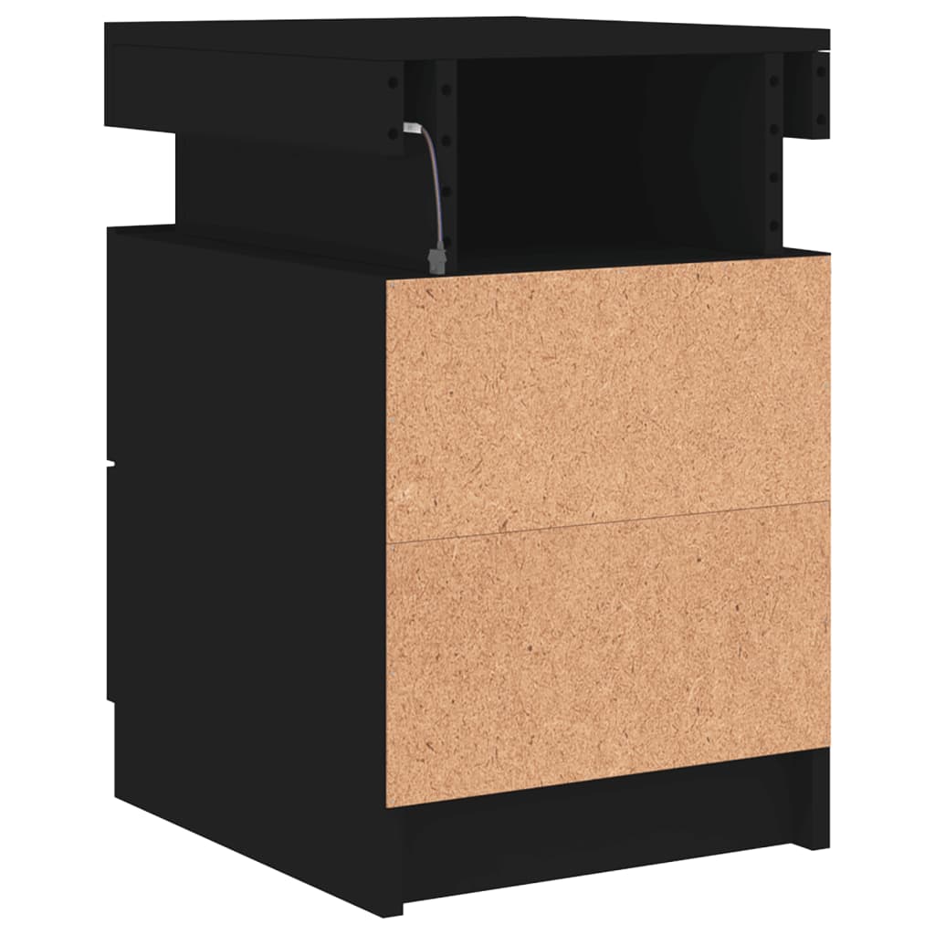 vidaXL Mesa de cabeceira com luzes LED 35x39x55 cm preto