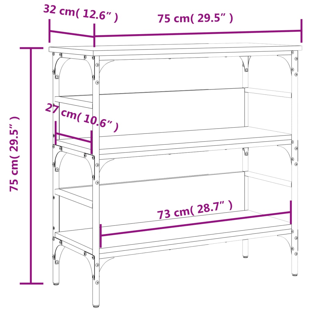 vidaXL Mesa consola 75x32x75 cm derivados de madeira cinzento sonoma