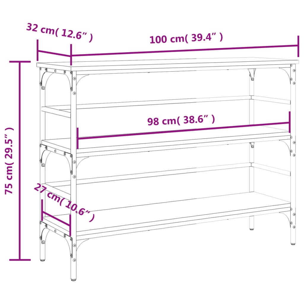 vidaXL Mesa consola 100x32x75 cm derivados de madeira carvalho sonoma