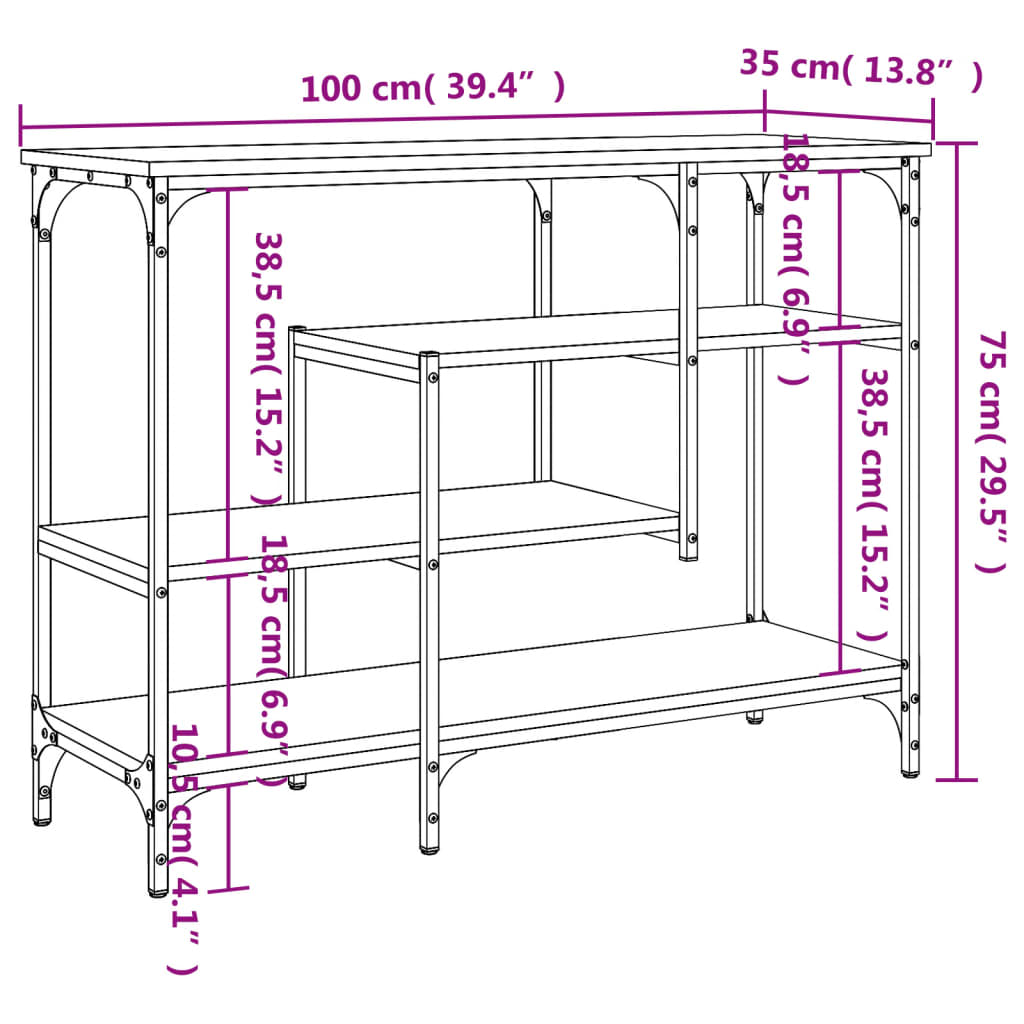 vidaXL Mesa consola c/ prateleiras 100x35x75 cm carvalho sonoma