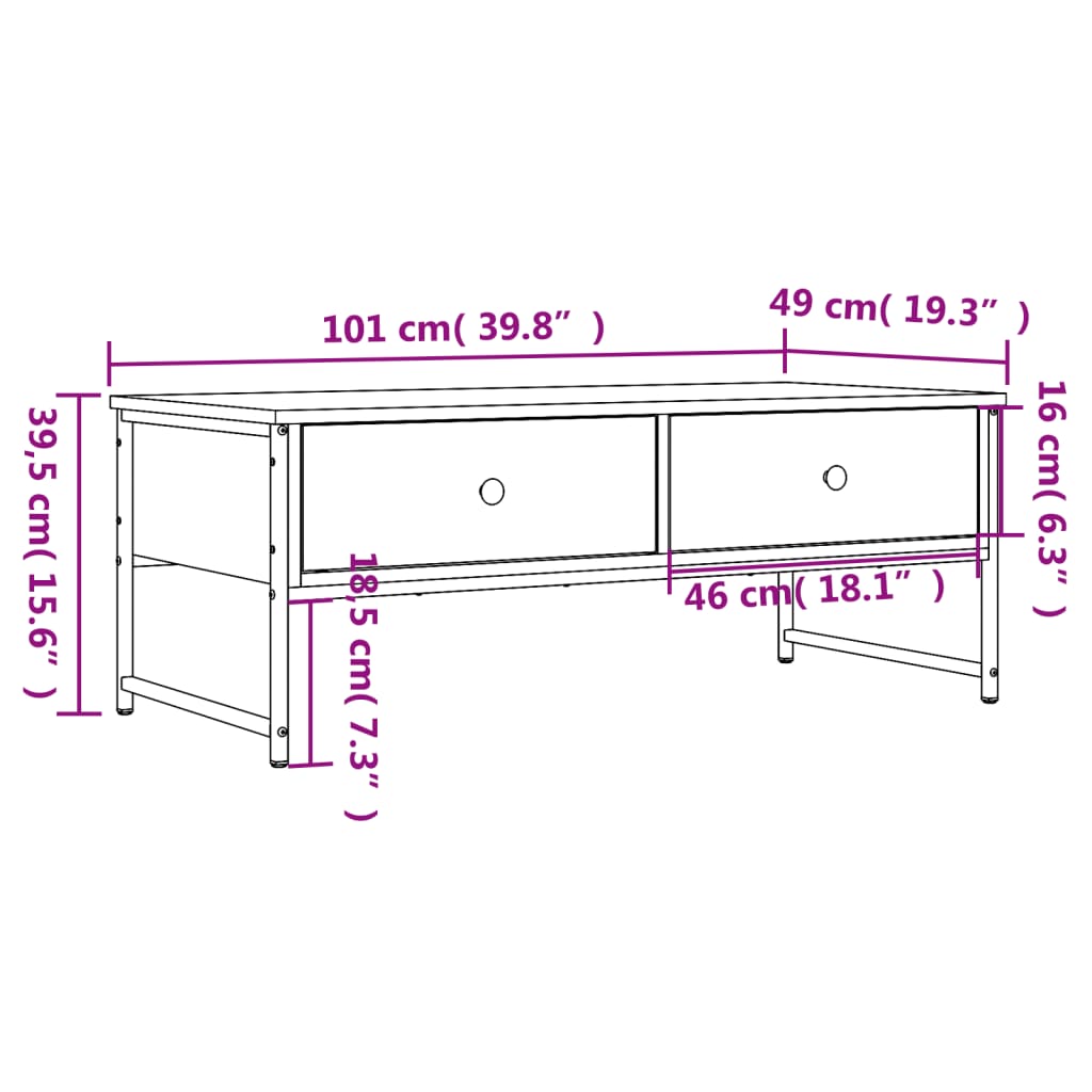 vidaXL Mesa centro 101x49x39,5 cm derivados madeira carvalho castanho