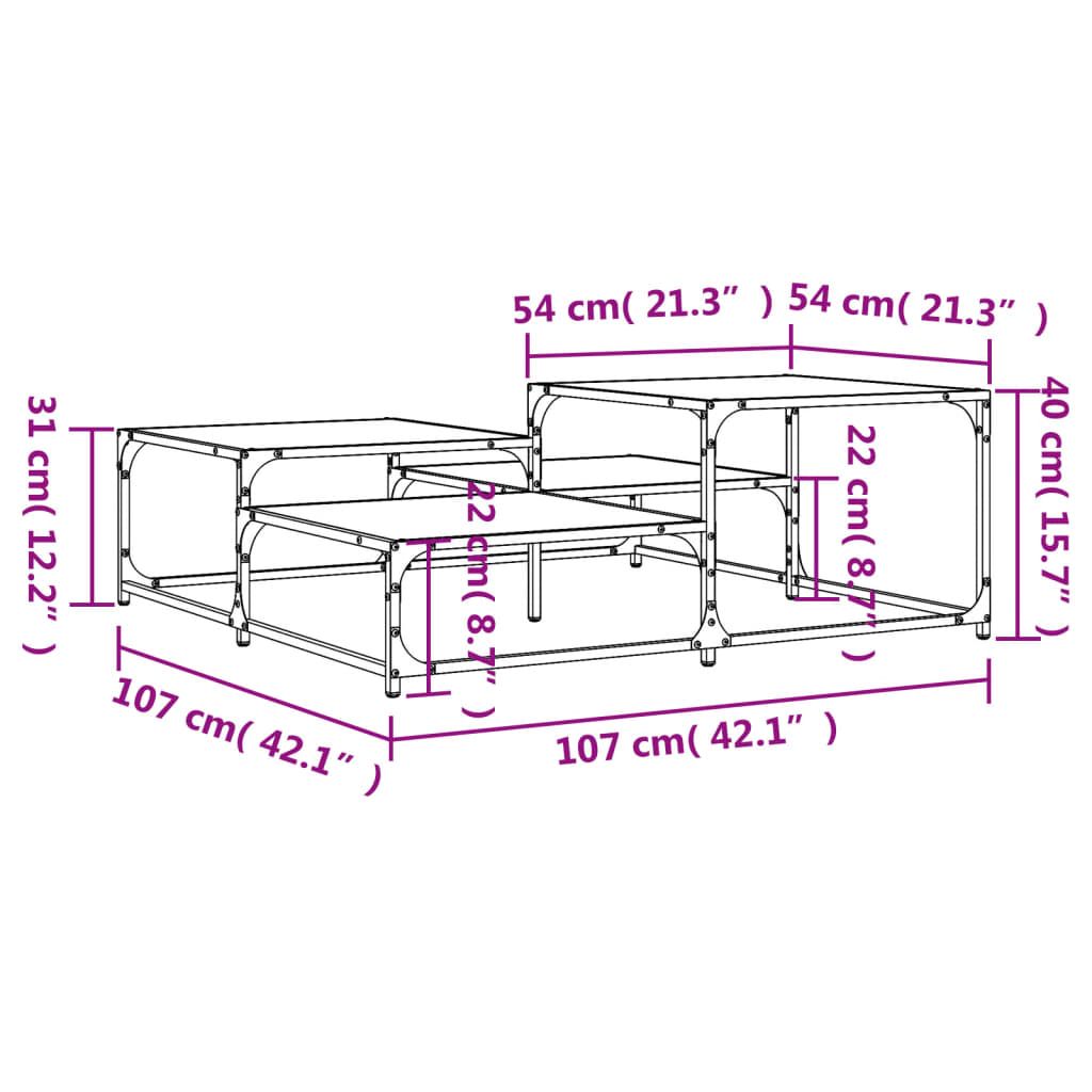 vidaXL Mesa de centro 107x107x40 cm derivados de madeira cinza sonoma