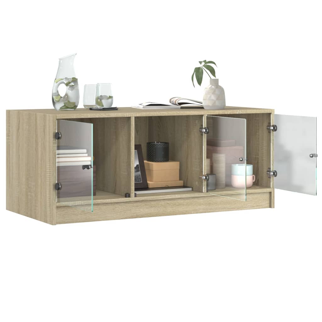 vidaXL Mesa de centro c/ portas de vidro 102x50x42 cm carvalho sonoma