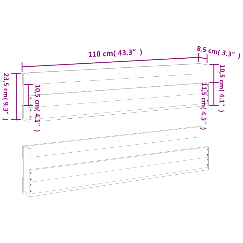 vidaXL Sapateiras parede 2 pcs 110x8,5x23,5 cm pinho maciço castanho