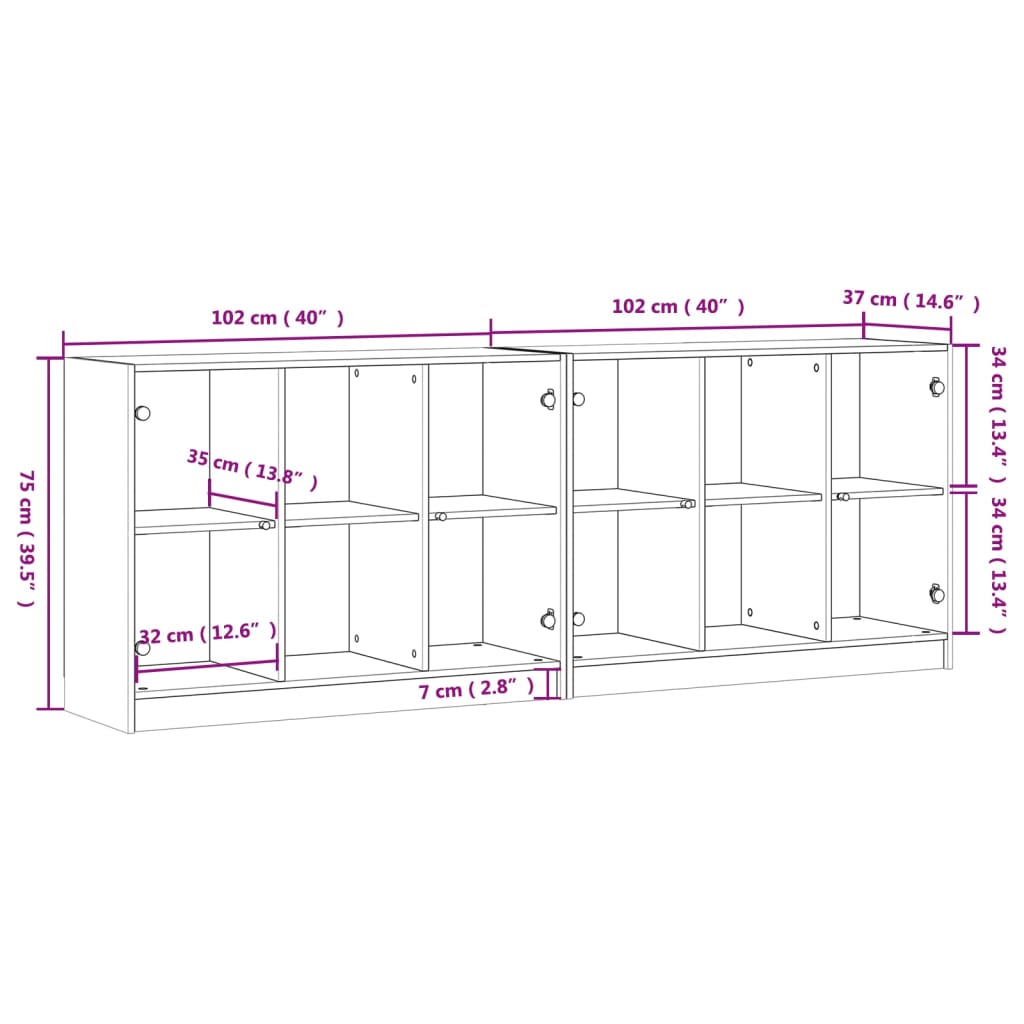 vidaXL Estante c/ portas 204x37x75 cm derivados de madeira branco