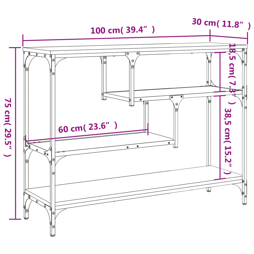 vidaXL Mesa consola 100x30x75 cm derivados de madeira carvalho fumado