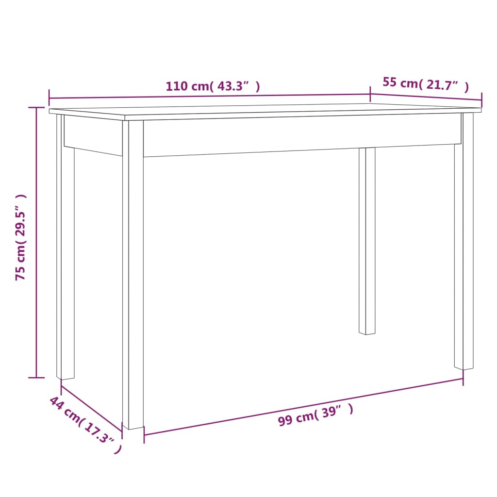 vidaXL Mesa de jantar 110x55x75cm madeira de pinho maciça castanho mel