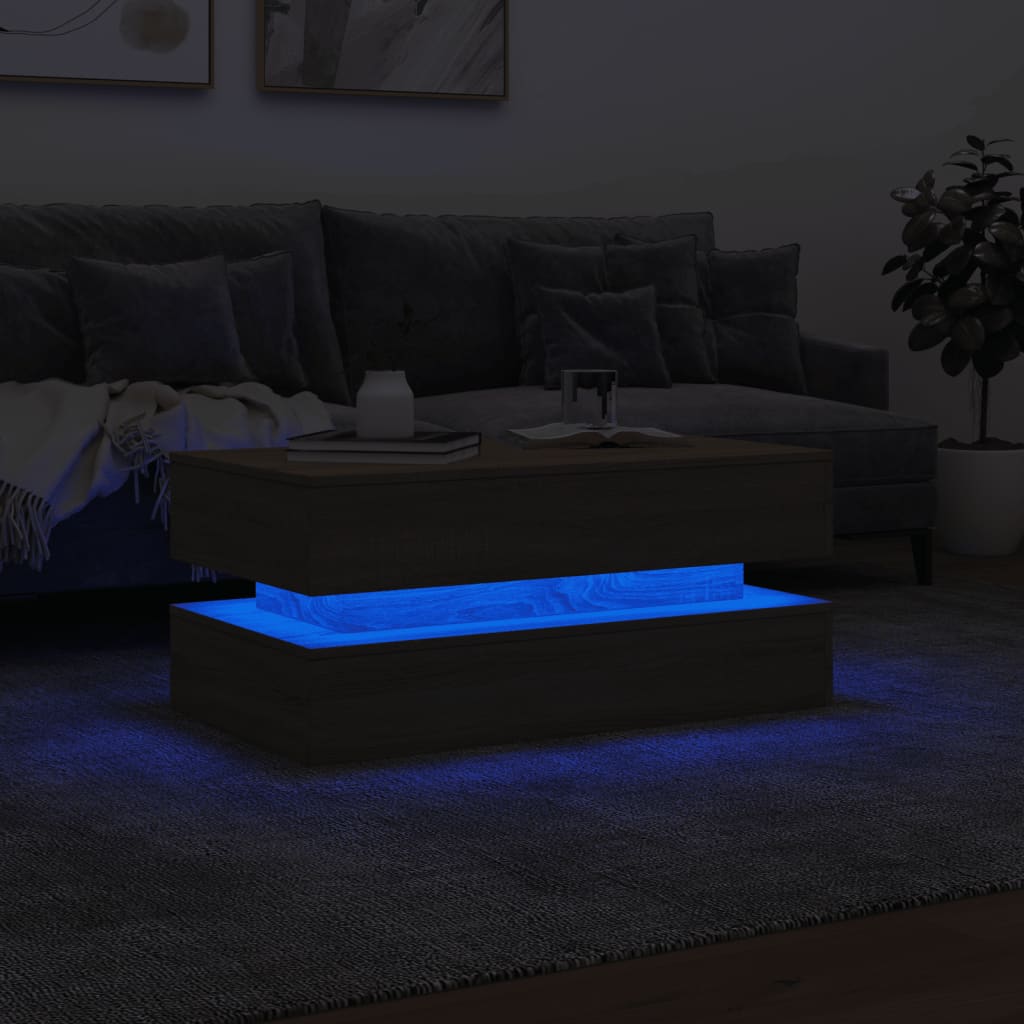 vidaXL Mesa de centro com luzes LED 90x50x40 cm carvalho sonoma