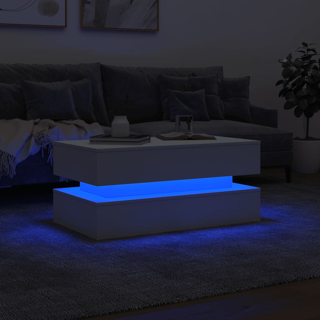 vidaXL Mesa de centro com luzes LED 90x50x40 cm branco