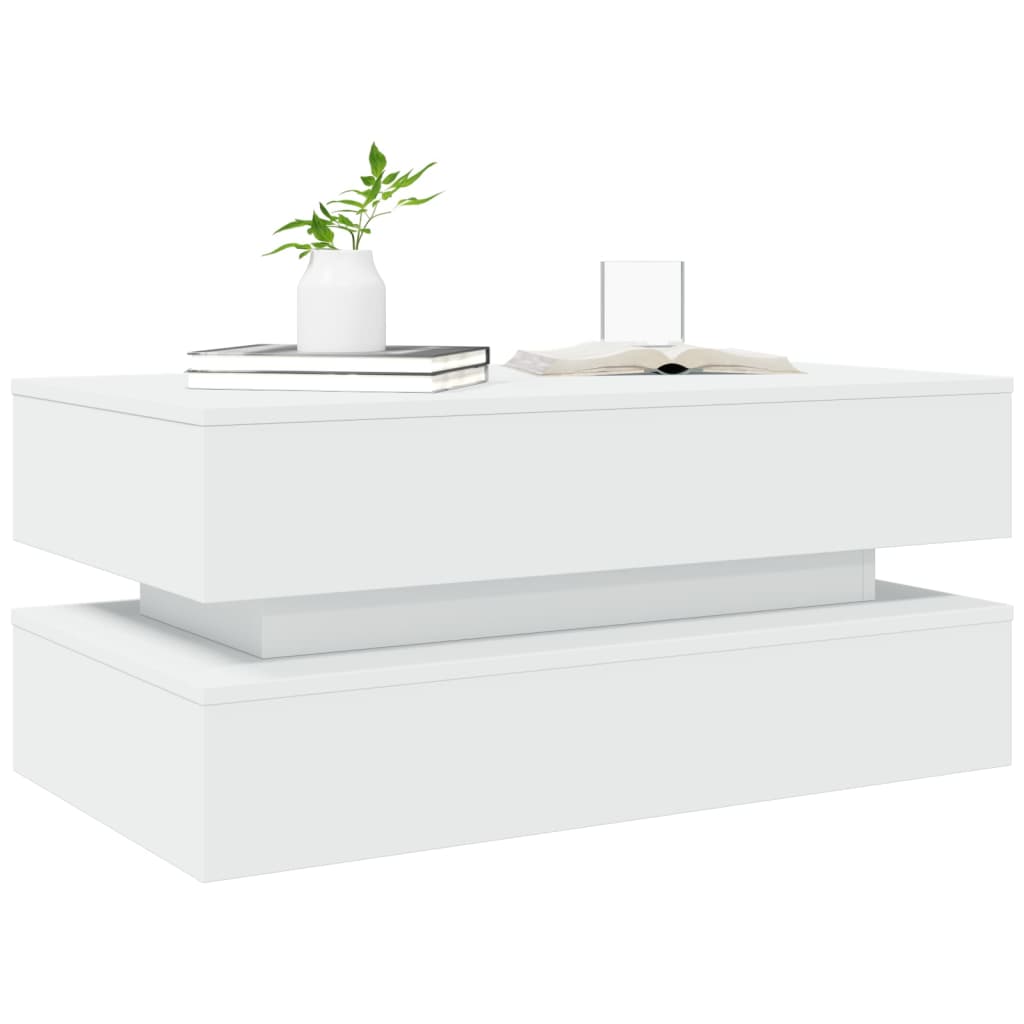 vidaXL Mesa de centro com luzes LED 90x50x40 cm branco