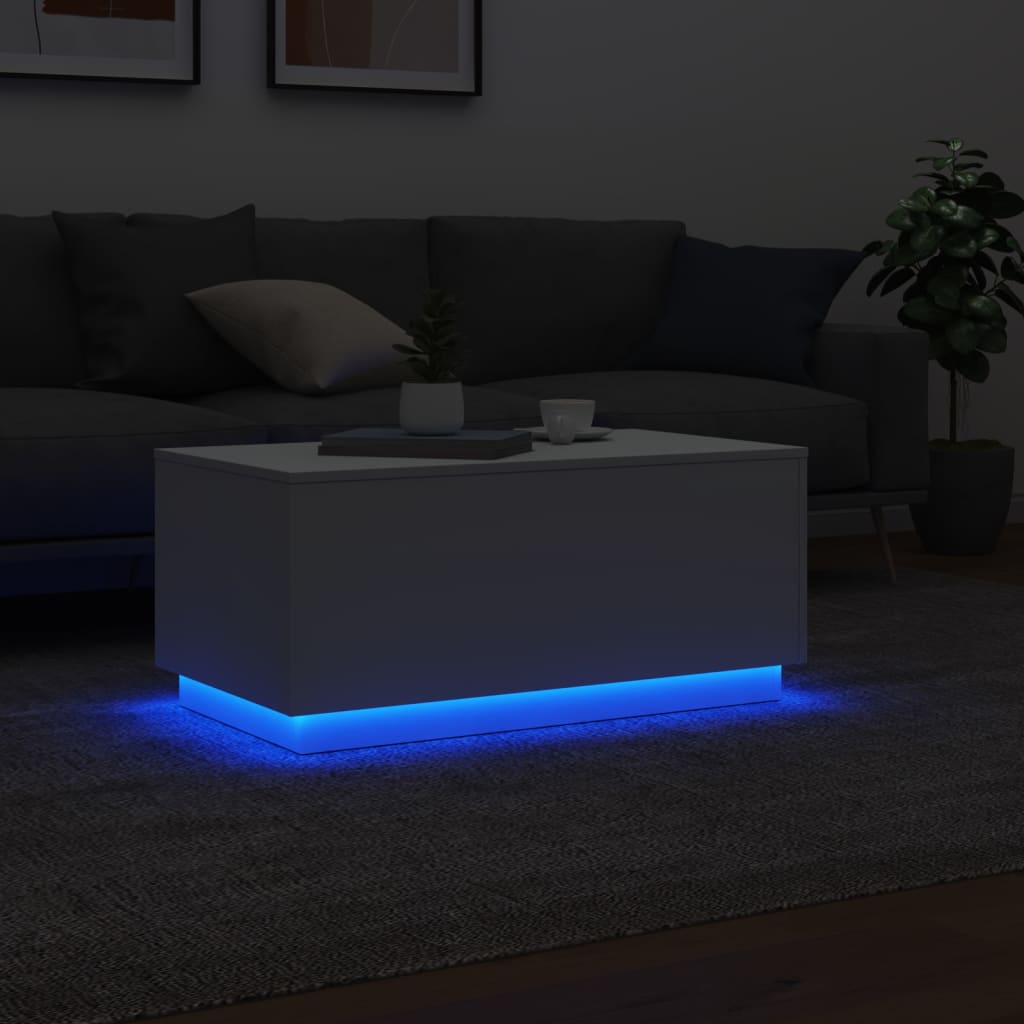 vidaXL Mesa de centro com luzes LED 90x50x40 cm branco