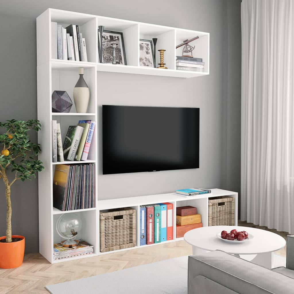 vidaXL Conjunto armário de TV/estante 3 pcs 180x30x180 cm branco