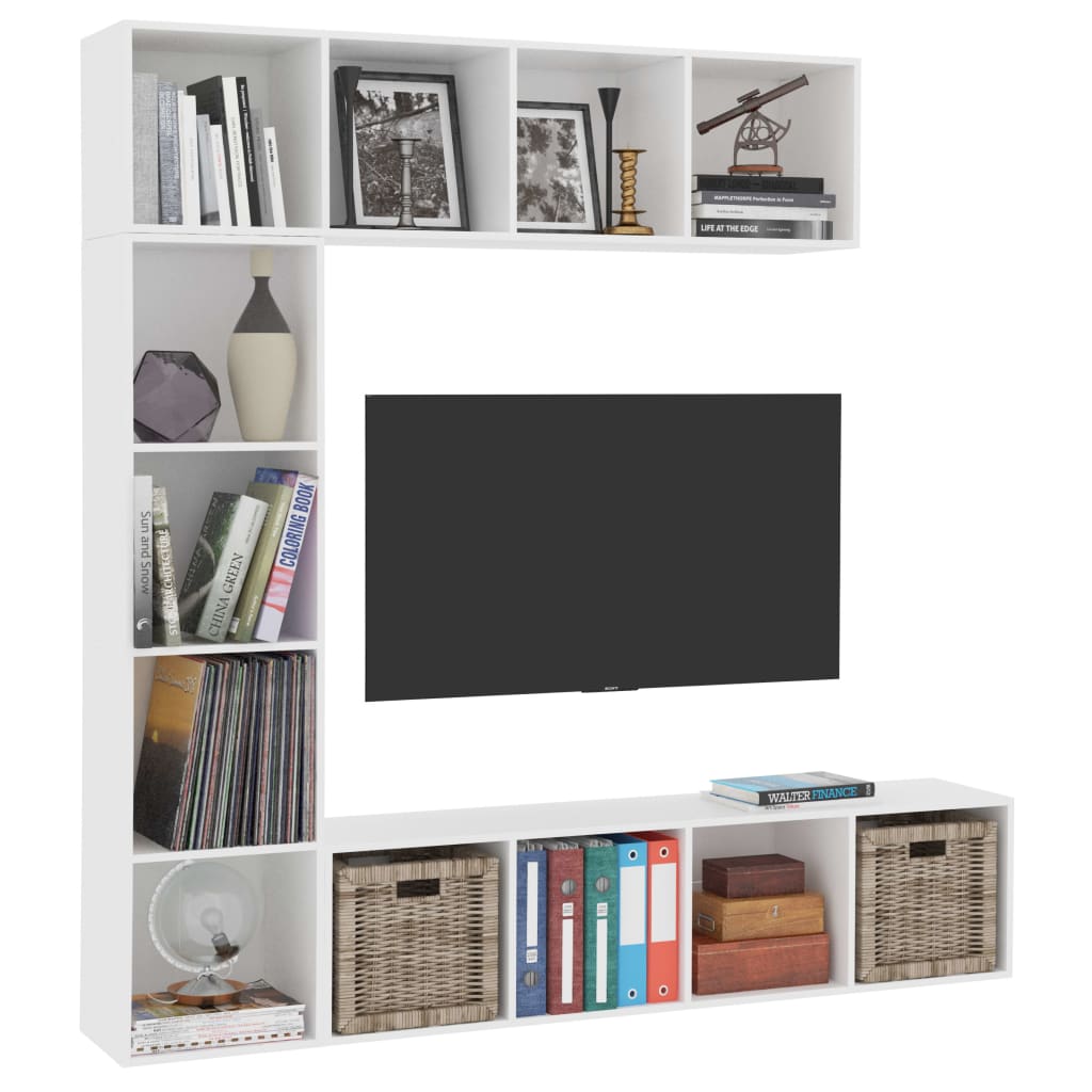 vidaXL Conjunto armário de TV/estante 3 pcs 180x30x180 cm branco