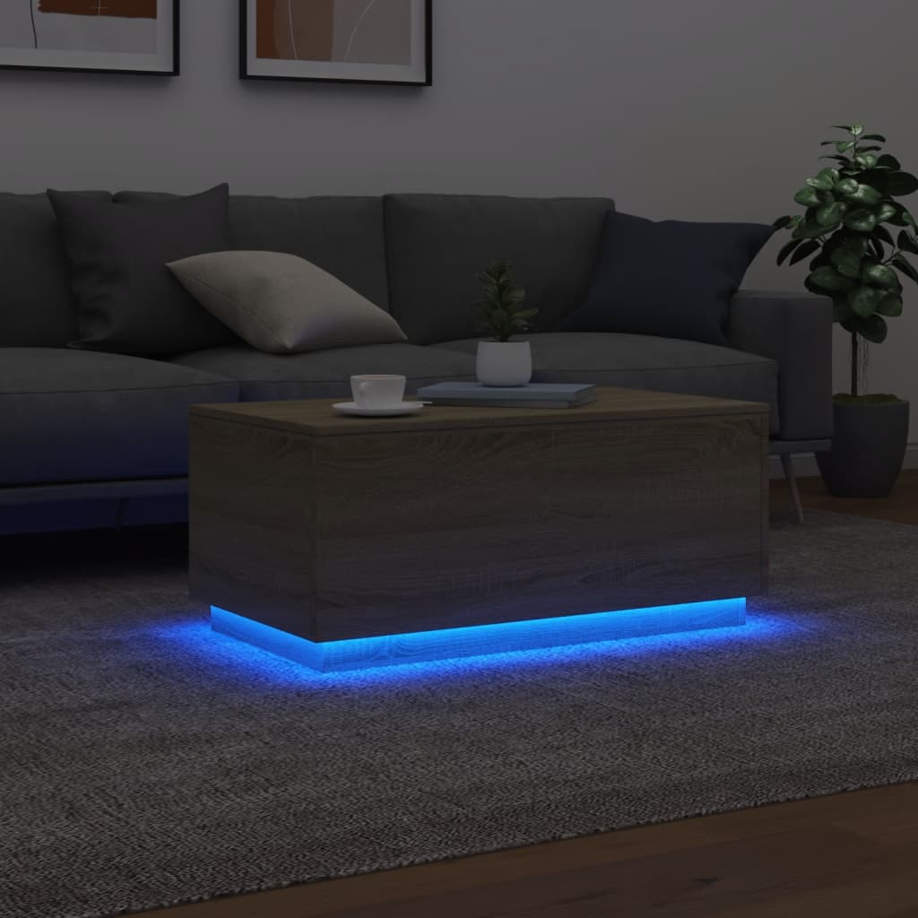 vidaXL Mesa de centro com luzes LED 90x50x40 cm carvalho sonoma