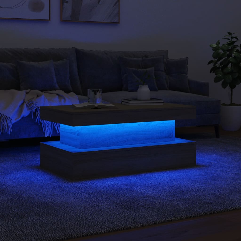 vidaXL Mesa de centro com luzes LED 90x50x40 cm carvalho sonoma