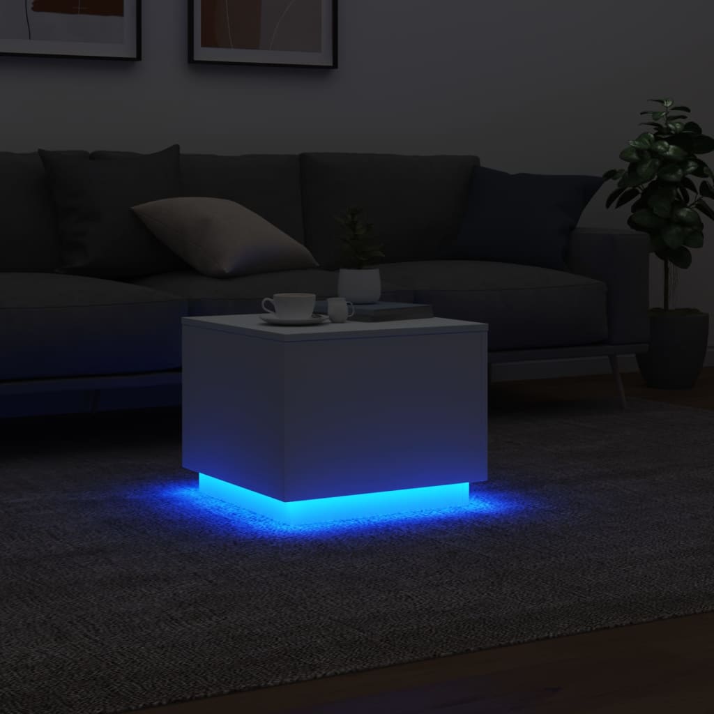 vidaXL Mesa de centro com luzes LED 50x50x40 cm branco