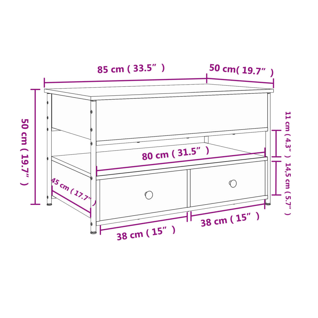 vidaXL Mesa de centro 85x50x50 cm derivados de madeira/metal preto