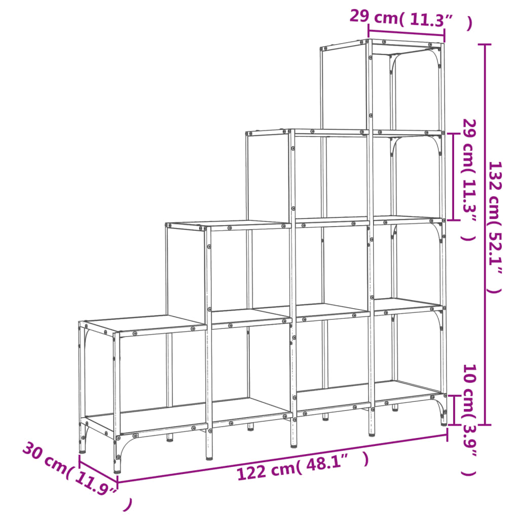 vidaXL Estante 122x30x132cm derivados de madeira/metal carvalho sonoma