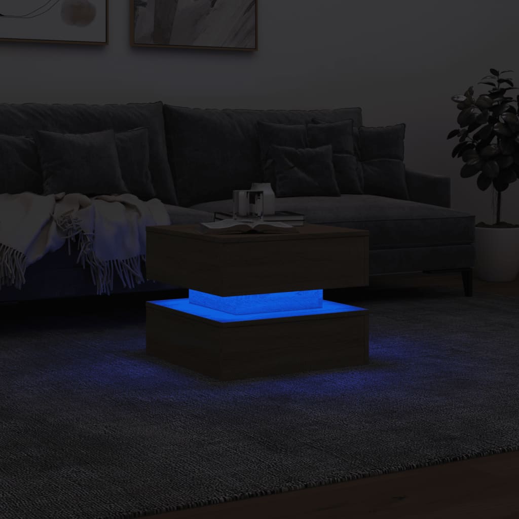 vidaXL Mesa de centro com luzes LED 50x50x40 cm carvalho sonoma