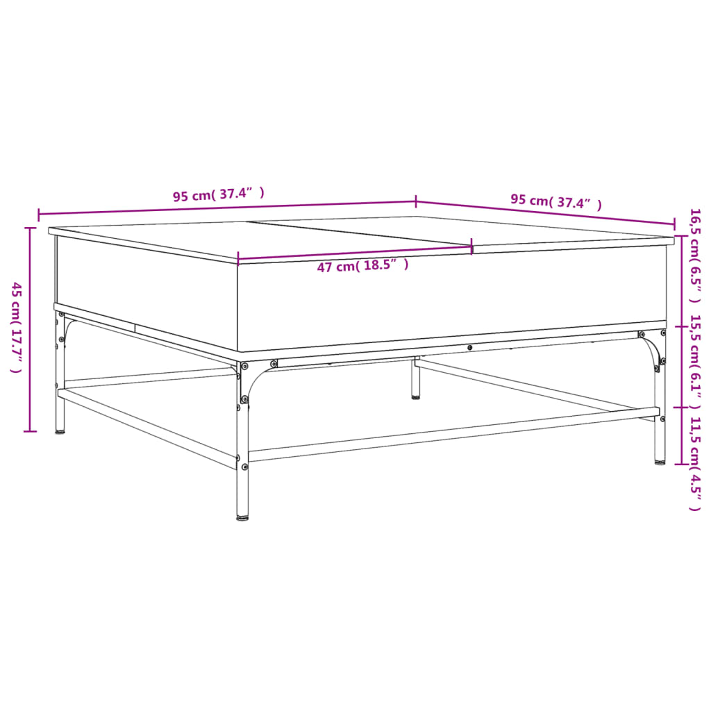 vidaXL Mesa de centro 95x95x45 cm derivados de madeira/metal preto