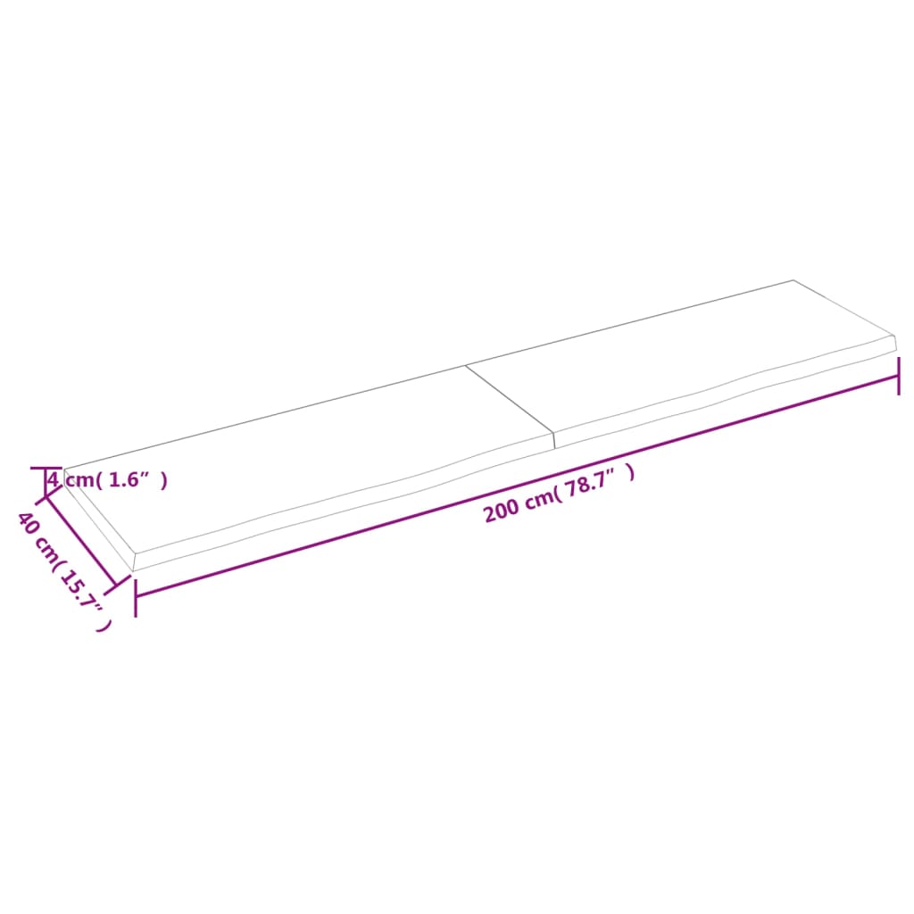 vidaXL Prateleira de parede 200x40x(2-4)cm carvalho maciço não tratado