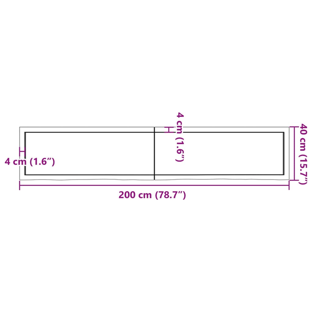 vidaXL Prateleira de parede 200x40x(2-4)cm carvalho maciço não tratado