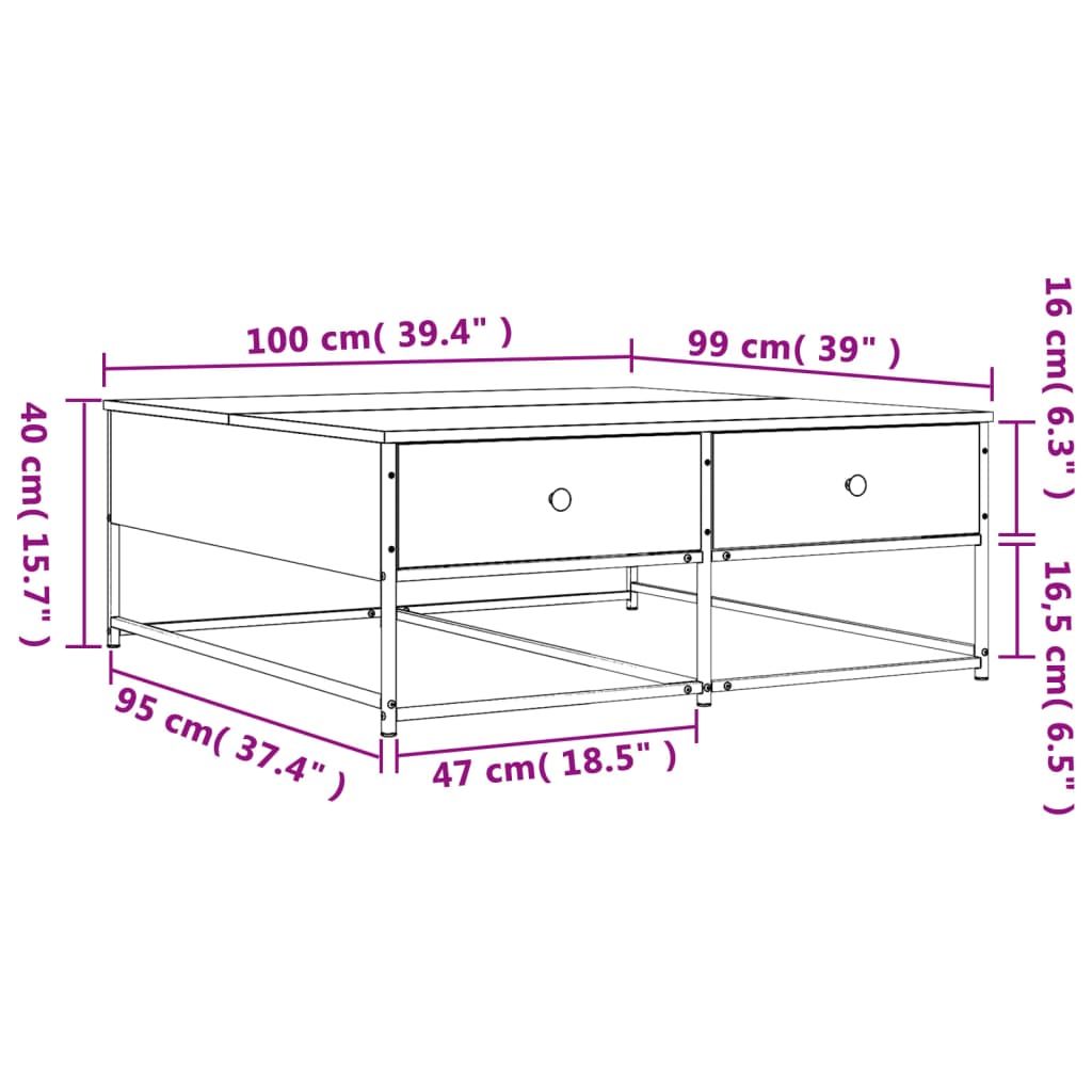 vidaXL Mesa de centro 100x99x40 cm derivados madeira carvalho sonoma