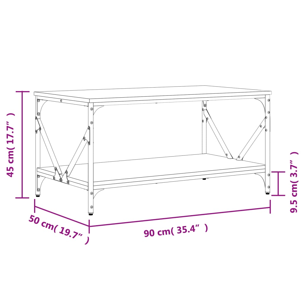 vidaXL Mesa de centro 90x50x45 cm derivados de madeira carvalho fumado