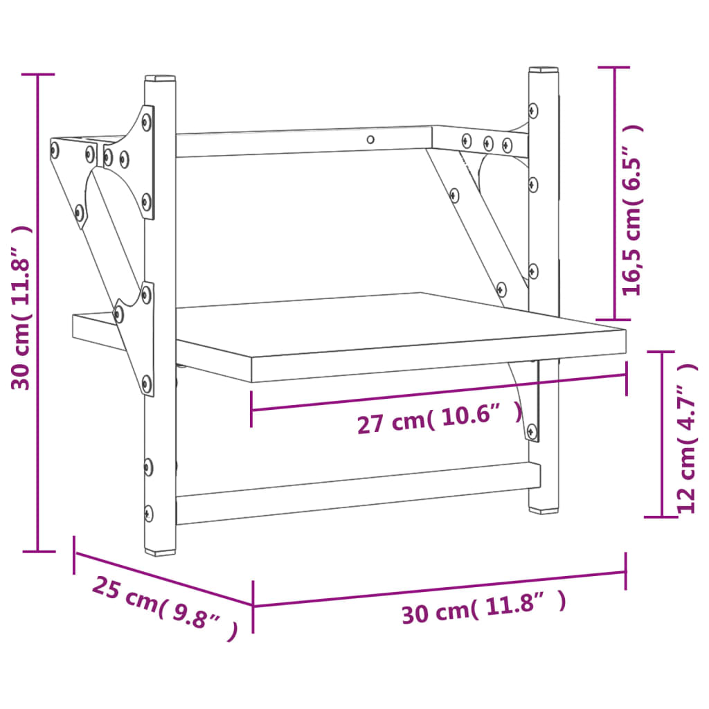 vidaXL Prateleiras parede c/ barras 2 pcs 30x25x30cm carvalho castanho