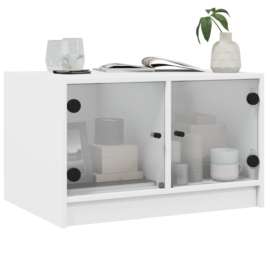 vidaXL Mesa de centro c/ portas de vidro 68x50x42 cm branco