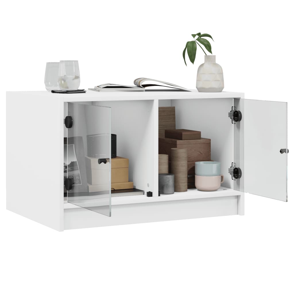 vidaXL Mesa de centro c/ portas de vidro 68x50x42 cm branco