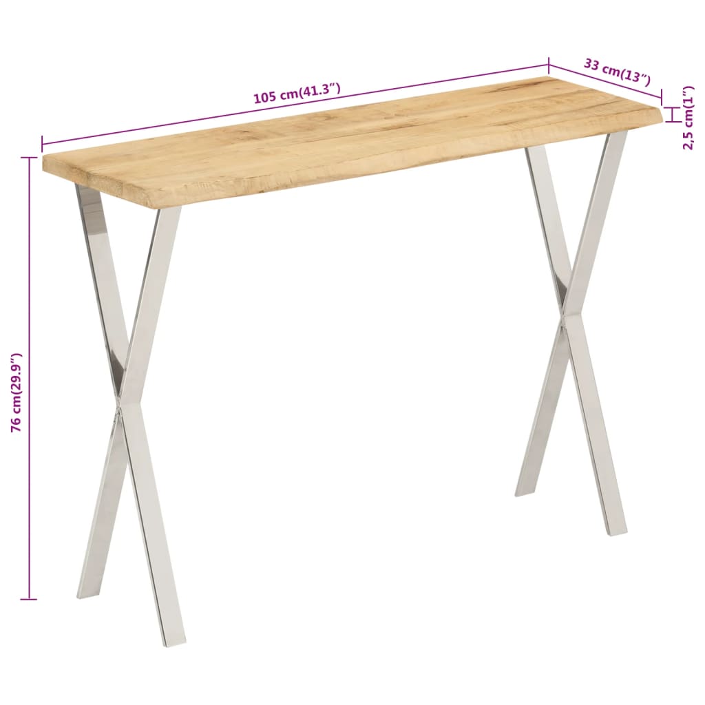 vidaXL Mesa consola c/ borda viva 105x33x76cm madeira mangueira maciça