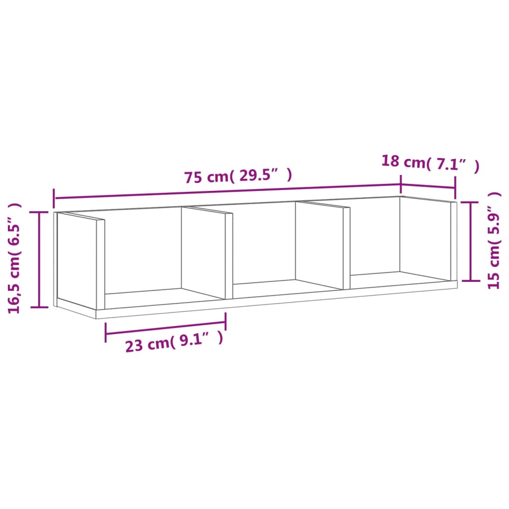 vidaXL Armários parede 2pcs 75x18x16,5cm deriv.madeira carvalho sonoma