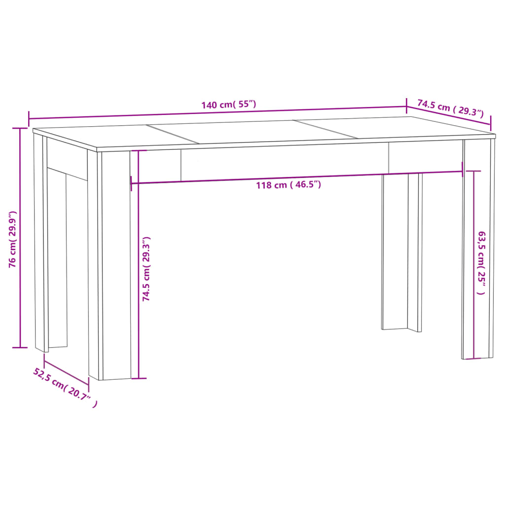 vidaXL Mesa de jantar 140x74,5x76 cm derivados madeira carvalho fumado