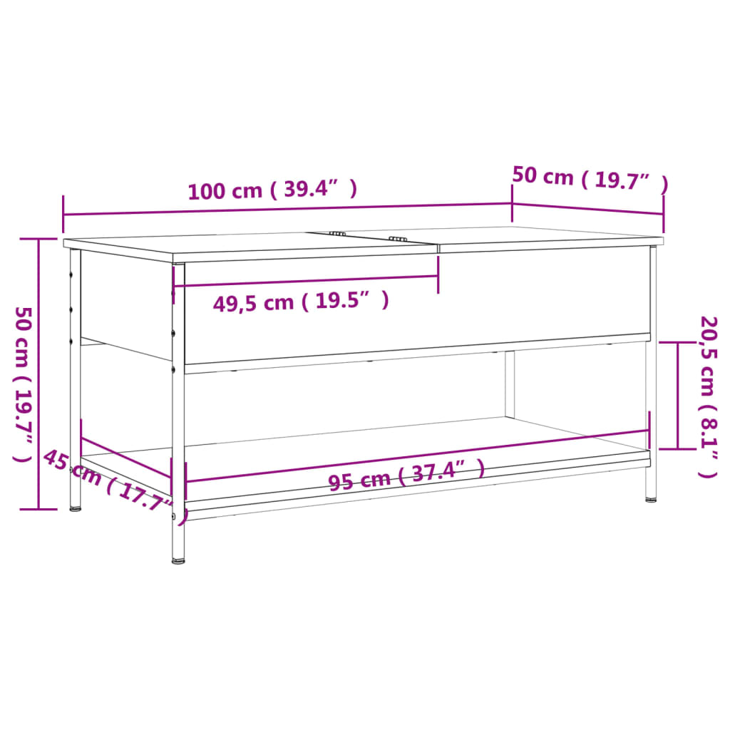 vidaXL Mesa de centro 100x50x50 cm derivados de madeira/metal preto