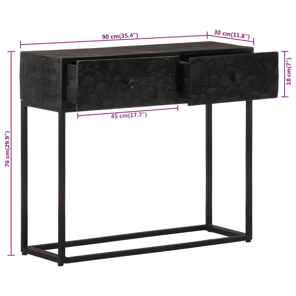 vidaXL Mesa consola 90x30x76 cm mangueira maciça e ferro preto